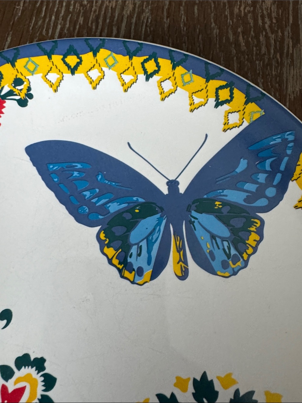 Tag Butterfly Floral Ceramic White Dessert Plates with Blue, Red, Yellow Prints - Picture 7 of 7